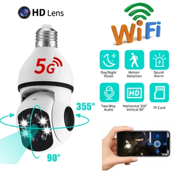 Новая камера видеонаблюдения 5G WiFi WiFi Камера Ночного видения Полноцветная Автоматическая Система Слежения за человеком Видео Монитор безопасности E27 Лампа Cam