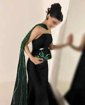 Женские черные атласные платья для выпускного Вечера Без бретелек Русалка Свадебная вечеринка Элегантное бальное платье 2023 Саудовская Арабская