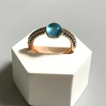 круглое кольцо 6 мм, Инкрустация в виде конфет, Голубой топаз, Циркон, Кристалл, кольцо Для Женщин, Конфетное кольцо, подарок на День рождения