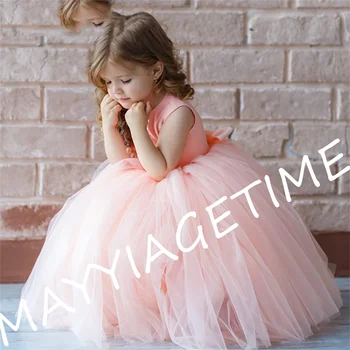 Пышные платья для девочек в цветочек, Розовое платье принцессы из тюля, милое платье для Первого причастия, милое платье для девочек на День рождения, Детское Детское платье