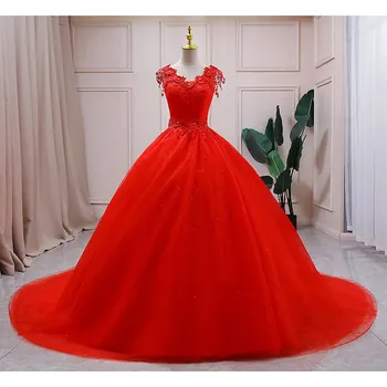 Кружевное красное свадебное платье с V-образным вырезом 2021, простое бальное платье принцессы, Vestido De Noiva