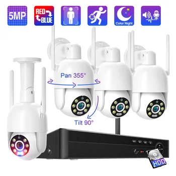 Techage PTZ 8CH 5MP Беспроводная Система Видеонаблюдения Двухстороннее Аудио IP66 Wifi NVR CCTV Комплект Видеонаблюдения Обнаружение Человека