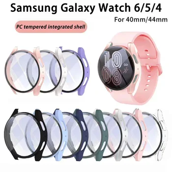 Закаленное стекло + Чехол из ПК для Samsung Galaxy Watch 4 5 6 44 мм 40 мм Все Покрытие Защитный Чехол-Бампер Galaxy Watch4 5 Аксессуары